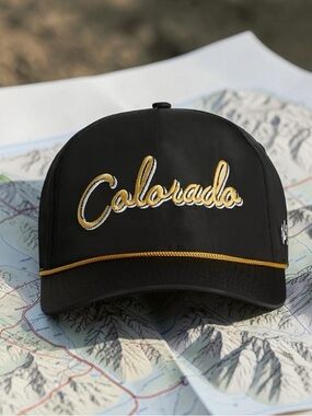 Bad Birdie Colorado Script Rope Golf Hat Black Gold Snapback NWT Black